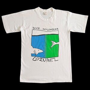 Vintage Salsa Caliente Dive And Conquer T-Shirt Large Cozumel Shark Scuba Mexico